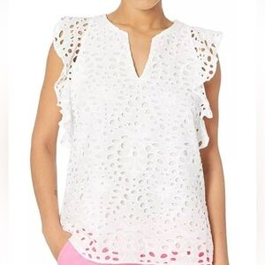 Lilly Pulitzer Size S Faun Top Resort White Large Petal Eyelet Blouse